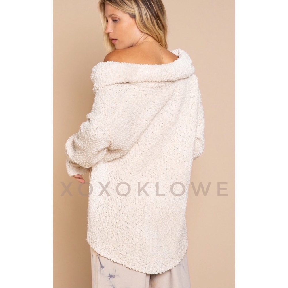 LAST ONE POL Cream Draped Cowl Neck Sweater Popcorn Knit Relaxed Fit - Picture 5 of 12
